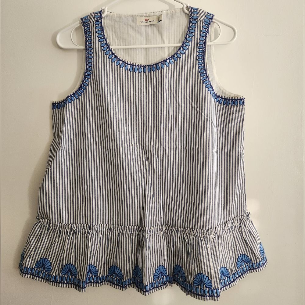 Vineyard Vines Blue Striped Peplum Tank Top Size Small